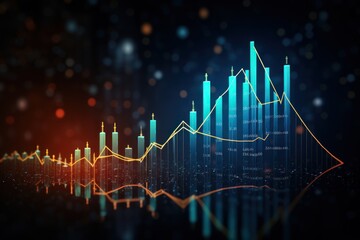 Stock market and trading, digital graph. Stock exchange trading investment graph increase statistic. Digital financial business market charts rising arrow growing up economy background.