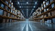 © Bandaro - A spacious and modern warehouse with high ceilings, well-organized shelves stocked with goods, and bright lighting