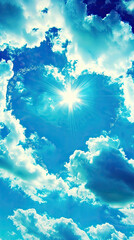 Canvas Print - love in the air concept with blue sky with love clouds and sun shining 