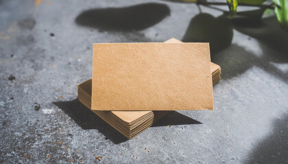 Wall Mural - Mock-up of empty kraft paper, business card. Branding presentation. stone background. Close-up.