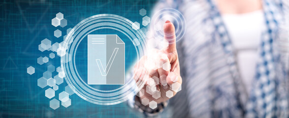 Wall Mural - woman touching a document validation concept