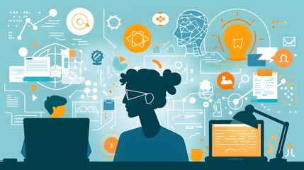 Wall Mural -  the concept of adaptive learning, illustrating how algorithms personalize educational experiences for students based on their unique strengths, weaknesses, and learning pace.