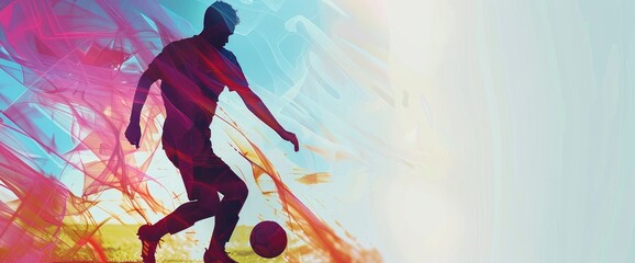 Football Player Silhouette With Abstract Patterns With Copy Space, Football Background