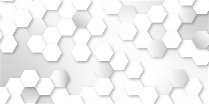 Abstract hexagon background. Futuristic abstract honeycomb mosaic white technology background. Surface polygon pattern with glowing hexagon paper texture and futuristic business. graphic concept.