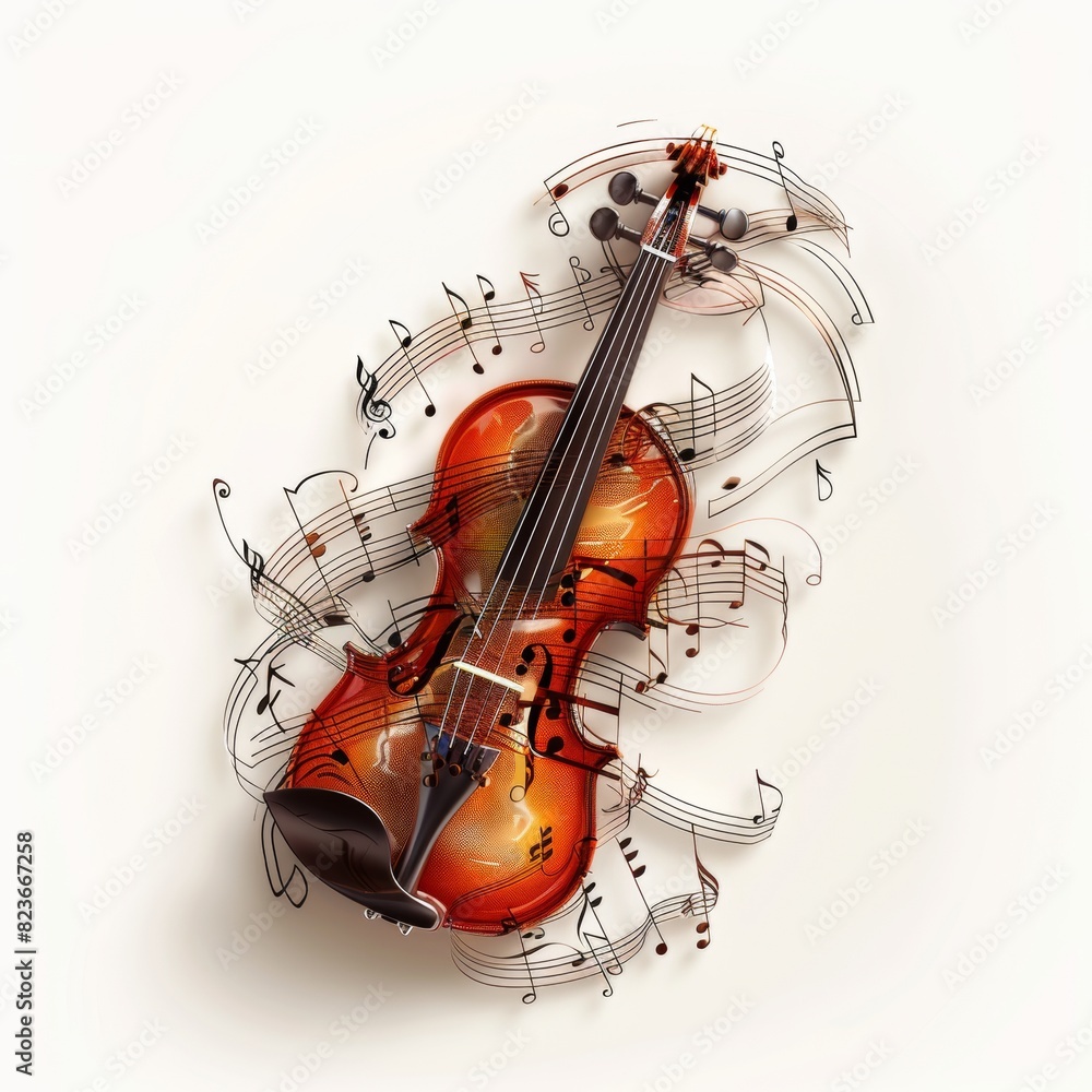 music note made of a violin with musical notes swirling around it ...