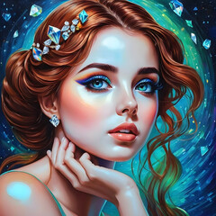 Wall Mural - 
A divine girl of breathtaking beauty in a universe full of gems captured in an artistically beautiful scene.