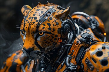 Poster - Ferocious Cyborg Cheetah Warrior with Sleek Biomechanical Form and Pulsing Energy Coils