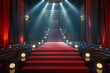 © Nathakorn - An opulent red carpet event. The stage is set with a grand staircase, sparkling lights, and a red carpet. The audience is eagerly awaiting the arrival of the stars.