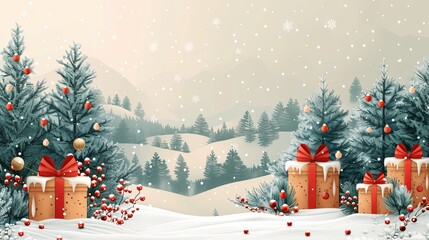 Wall Mural - Merry Christmas and Happy New Year. Vector illustration for greeting card, party invitation card, website banner, social media banner, marketing material