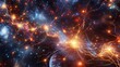 © Abdul - An abstract representation of a neural network, with glowing synapses and interconnected nodes pulsating with energy, against a backdrop of celestial bodies and cosmic phenomena,