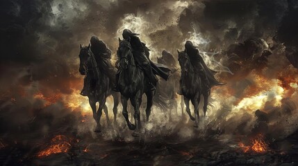 Wall Mural - ominous four horsemen of the apocalypse riding biblical end times symbolism conquest war famine and death concept art