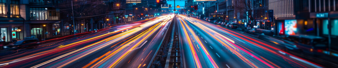 Wall Mural - Vibrant Long Exposure of Busy City Traffic at Night