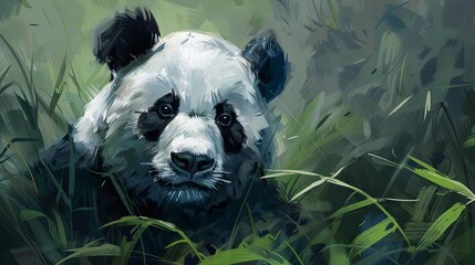 Wall Mural - realistic illustration of an adult giant panda bear digital painting