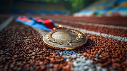 Wall Mural - Athlete medal, sports award with ribbon, winner prize, 