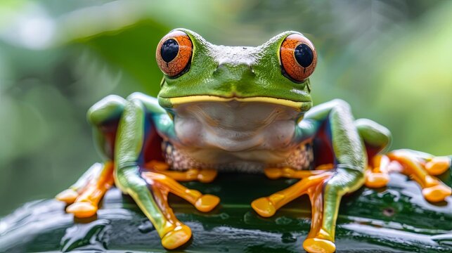 vibrant green tree frog closeup exotic amphibian wildlife portrait