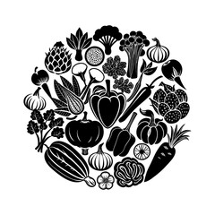 Wall Mural - a black and white drawing of vegetables including a black and white photo of vegetables.