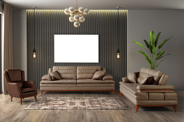 Wall Mural - 3D rendering modern living room .modern furniture set.