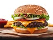 © HridoyDesigns - 'burger fries wooden french fast food bun cheese cheeseburger classic eat fresh hamburger isolated ketchup lettuce meal meat minced onion salad sandwich sesame snack tomatoes vegetable