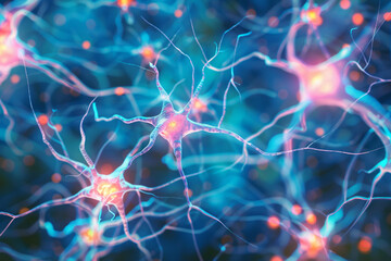 Wall Mural - Close up active nerve cells Human brain stimulation with neurons, level of mind, intellectual achievements, development of mental abilities concept