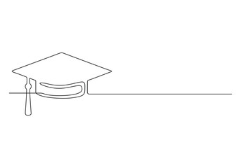 Continuous one line drawing of graduation cap isolated on white background vector illustration 