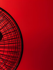 Wall Mural - A fan is shown with a red background. The fan is black and has a red and black design
