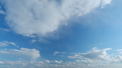 Wall Mural - Fluffy curly rolling cloud in windy weather. Blue sky white clouds. Timelapse.