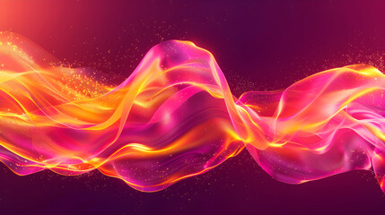 Wall Mural - A long, pink and orange wave of light. The wave is made up of many different colors, including red, orange, and yellow. The colors are swirling and dancing together, creating a sense of movement