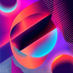 Wall Mural - A colorful abstract painting with a large purple circle and a black line. The painting has a futuristic and vibrant feel to it