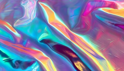 abstract holographic background 80s 90s 2000s style modern bright neon blue green red orange colored metallic psychedelic optimistic rainbow foil texture new wave psychedelic retro futurism