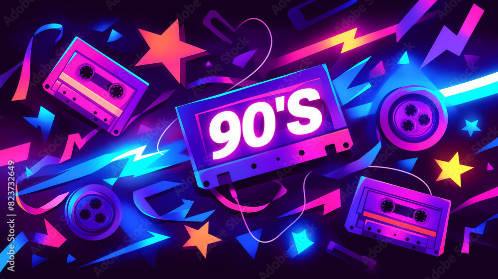 90's theme background in neon colors design Stock Illustration | Adobe ...