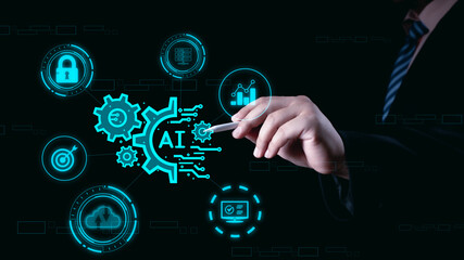 Wall Mural - ai technology, artificial intelligence. man using technology smart robot ai, artificial intelligence