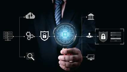 Wall Mural - ai technology, artificial intelligence. man using technology smart robot ai, artificial intelligence