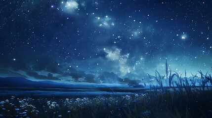 Wall Mural - Beneath the quilt of a starry sky, where dreams take flight on the wings of night's gentle embrace