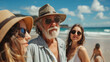 © Sawyer0 - An older man, with a smile on his face, relaxes on the beach in the company of two young women.