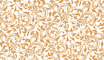 Wall Mural - Flower pattern. Seamless white and golden ornament. Graphic vector background. Ornament for fabric, wallpaper, packaging