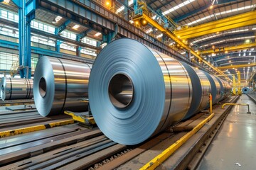 Wall Mural - a large stack of steel rolls in a factory