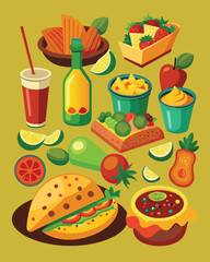 Explore the Flavors of Mexico with Vibrant Food Set Vectors  Artistic Illustrations of Iconic Mexican Cuisine