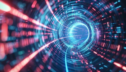 Wall Mural - a spiral tunnel with a blue and red light by ai generated image