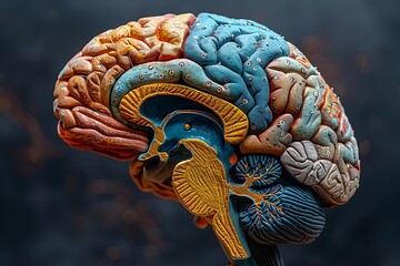 Detailed neuroanatomy of human cerebral cortex showing different lobes and functional areas with labels