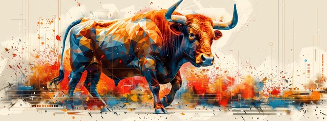 Wall Mural - Vibrant Abstract Painting of a Bull in Motion