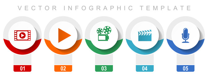 Poster - Entertainment icon set, miscellaneous vector icons such as video, play, cinema, movie and music, modern design infographic template, web buttons in 5 color options