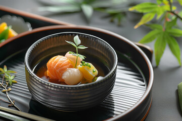 Canvas Print - Elegant Traditional Japanese Kaiseki Meal with Seasonal Ingredients  