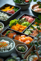 Wall Mural - Colorful and Nutritious Bento Box Lunch Preparation in Neat Layout  