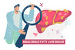 © Anastasia - Non-alcoholic fatty liver disease or NAFLD banner for website or presentation, flat vector illustration isolated on white background. Non alcoholic steatohepatitis disease .