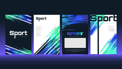 Canvas Print - Sports Poster or Cover Template Design with Colorful Brush Gradient and Halftone Effect. Sports Background with Grunge Concept