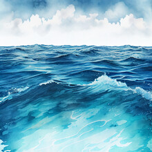 Watercolor An Ocean Waves, Splash Water Surface And Underwater, Textured Blue Paint Splash, Background For Menu, Spa Flyer, Advertisement Banner, Presentation.