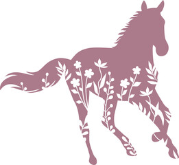 Floral horse vector illustration isolated on white background.