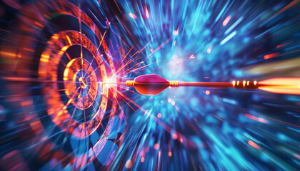 Wall Mural - a blurry image of a dart flying through a target with a red arrow by ai generated image