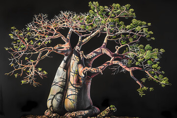 Canvas Print - Giant Baobab (Adansonia digitata) (Colored Pencil) - Africa - Massive trunks and store water during dry periods. They can live for thousands of years and are cultural icons of the African landscape 