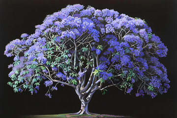 Wall Mural - Jacaranda (Jacaranda mimosifolia) (Colored Pencil) - South America - Jacaranda trees feature vibrant purple-blue flowers, creating a breathtaking display when in bloom 